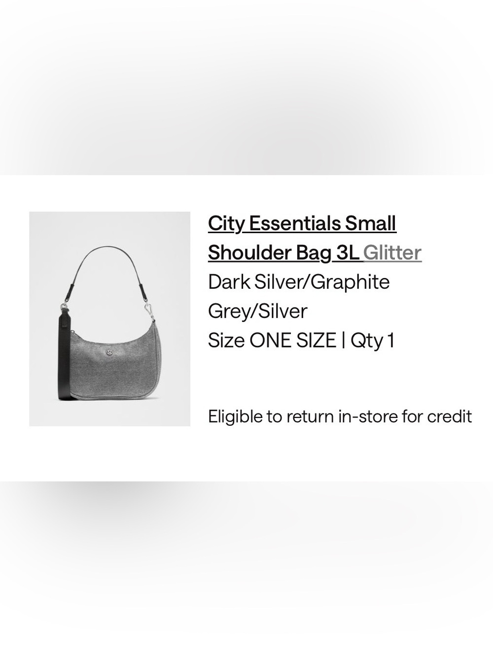 Lululemon City Essentials Small Shoulder Bag 3L Glitter Dark Silver